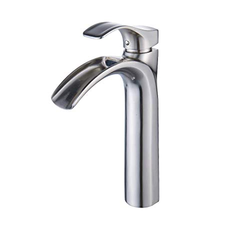 Yodel Single Handle Waterfall Bathroom Sink Faucet (Vessel faucet Brushed Nickel)