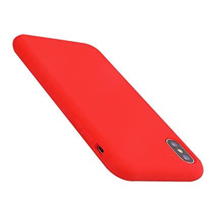 iPhone X Case Liquid Silicone Gel Rubber Case,Full Body Protection Shockproof Cover Case with Soft Microfiber Cloth Lining Cushion for Apple iPhone X (Red)