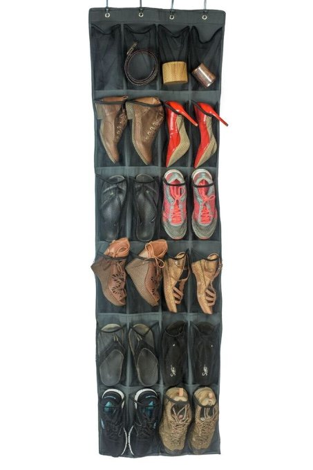 Over the Door Shoe Organizer by Mindful Merchants - 24 Durable Mesh Storage Pockets - Ideal for Large Shoes - Complete with Strong Metal Mounting Hooks