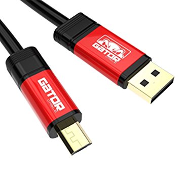 Gator Cable 10 feet Red Micro USB 2.0 cord with rugged and durable aluminum housing case for charging Android Sync Data Samsung Galaxy S2 S3 S4 S6 Note 2 4 5 LG HTC