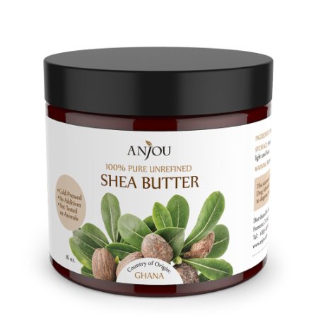 Anjou Unrefined Shea Butter from Africa 16oz - 100% Pure, Raw(Moisturizing, Do-It-Yourself for Soap, Body Lotions and Creams, Lip Balms, etc.)