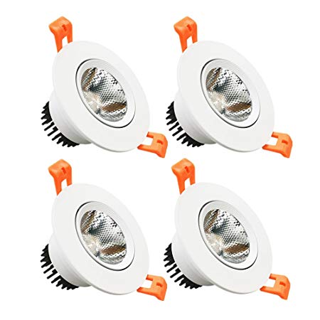 LightingWill LED Downlight 4-Pack 5W CRI&gt;80 387LM Directional Recessed COB Fixture Cut-out 2.5in(65mm) Dimmalbe 60 Beam Angle 3000K-3500K Warm White Ceiling Bulb 50W Halogen Bulb Equivalent