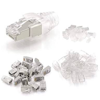 VCE 25-Pack Nickel Plated Shielded Cat6/Cat5E RJ45 Modular Plug with Ethernet RJ45 Cable Cap Connector Strain Relief Boots