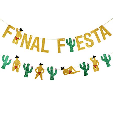 Gold Glittery Final Fiesta Banner and Glittery Cactus Man Garland- Mexican FiestaTheme Party Decor Bachelorette Wedding Party Decorations