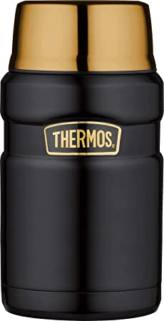 Thermos King Flask Vacuum Insulated Food Flask 710ml Black & Gold