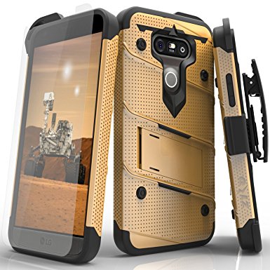 LG G5 Case, Zizo [Bolt Series] with FREE [LG G5 Screen Protector Clear] Kickstand [Military Grade Drop Tested] Holster Belt Clip - LG G5