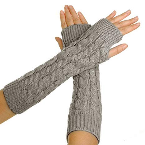 Flammi Women's Cable Knit Arm Warmers Fingerless Gloves Thumb Hole Gloves Mittens