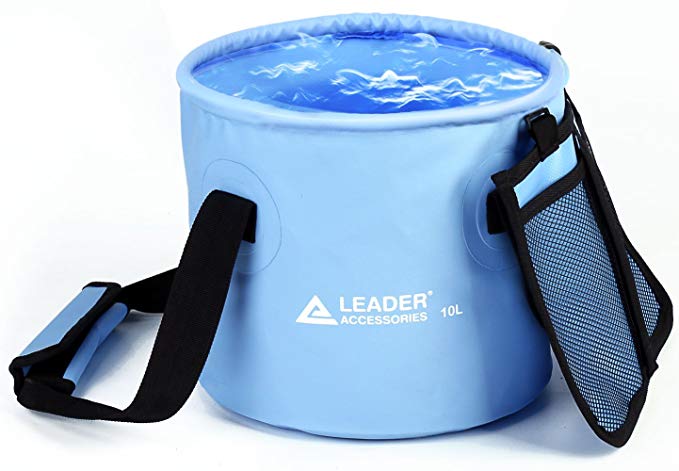 Leader Accessories 10L 16L 23L Lightweight & Durable Portable Collapsible Bucket Folding Water Container Wash Basin with Lid for for Camping Travel Hiking and Gardening