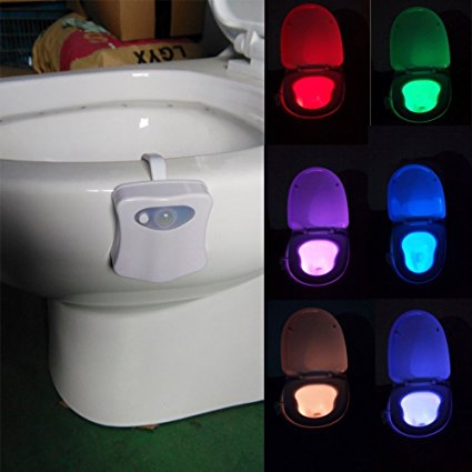 Toilet Light Colorful Motion Sensor Toilet Nightlight,Home Toilet Bathroom Human Body Auto Motion Activated Sensor Seat Light Night Lamp 8-Color Changes (Only Activates in Darkness)