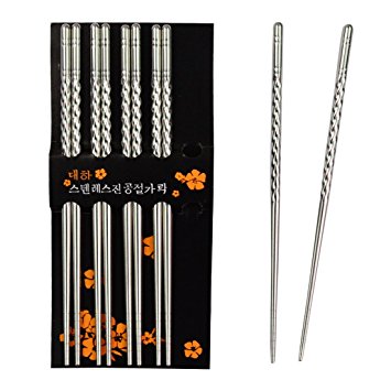 Rbenxia Metal Steel Chopstick Stainless Steel Spiral Chopsticks 10 Pairs