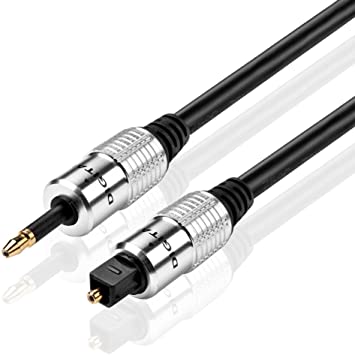 TNP Premium Mini Toslink to Toslink Digital Optical Audio Cable (6 Feet) - Standard Toslink to Mini Toslink Male Plug Connector Adapter Converter Jack Wire Cord