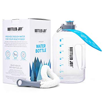 BOTTLED JOY 1 Gallon Water Bottle, BPA Free Big Bottle Jug with Time Marker Leak-Proof Reusable Drinking Water Bottle for Camping Sports Workouts and Outdoor Activity