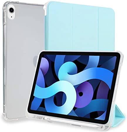 Neepanda Case for iPad Air 4th Gen 10.9 Inch 2020 with Pencil Holder, [Supports 2nd Gen Pencil Charging] Soft TPU Translucent Frosted Back, Smart Trifold Stand Cover Case, Sky Blue