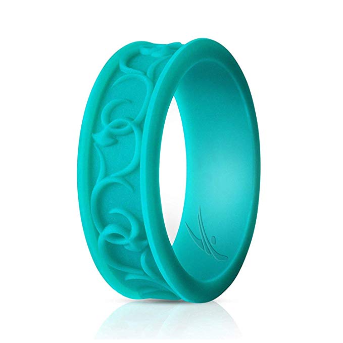 ROQ Silicone Wedding Ring for Women - 4 Pack & Singles Ornament Thin Silicone Rubber Wedding Band - Metallic and Matte Colors