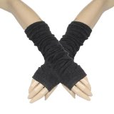 Dark Gray Fingerless Elastic Winter Thick Arm Warmers Gloves for Ladies