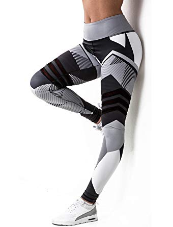 SEASUM Women Printed Leggings Sports Gym Yoga Workout High Waist Running Pants Fitness Tights Elastic