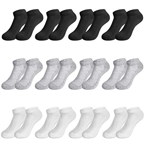 Rovtop 12 Pairs Men's Socks - Low Cut Socks Sport Performance Trainer Breathable mesh (White, Black, Grey)