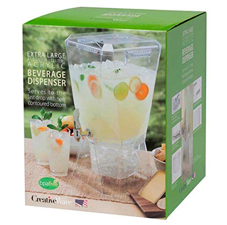 CreativeWare BEV17CLR Crown Beverage Dispenser with Base and Name Clip, 3.5 Gallon, Clear