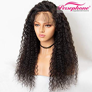 Persephone Pre Plucked 360 Lace Frontal Wig 150 Density Curly Brazilian Remy Full 360 Lace Human Hair Wigs with Baby Hair 360 Wig Human Hair for Black Women 20 Inch Natural Color