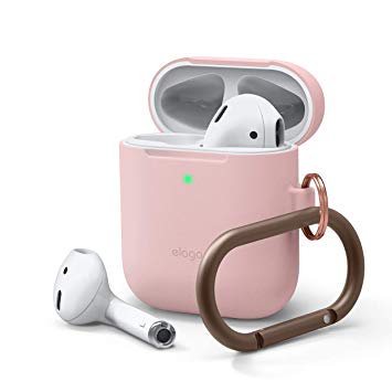 elago Slim Hang Case Designed for Apple AirPods Case Cover for AirPods 1 & 2 - Protective Slim Cover, Carabiner Included, Front LED Visible (Lovely Pink)