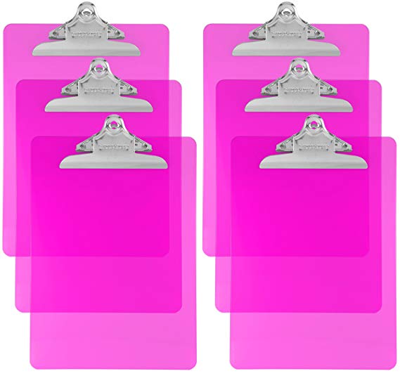 Trade Quest Plastic Clipboard Transparent Color Letter Size Standard Clip (Pack of 6) (Pink)