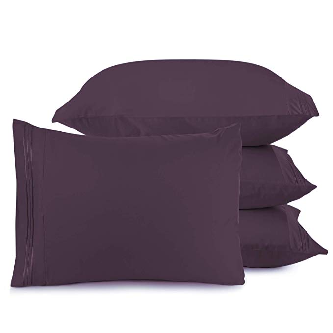 Nestl Bedding Solid Microfiber King 20 x 40 Inches Pillowcases, Purple Eggplant (Set of 4)