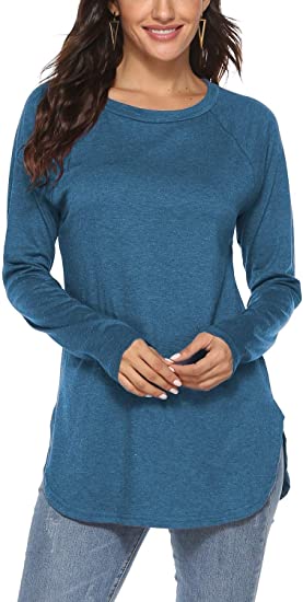 Newchoice Women's Casual Batwing Long Sleeve T Shirt Round Neck Basic Loose Tunic Tops