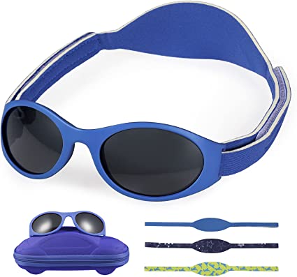 Lictin Baby Sunglasses,UV400 Protection Polarized Toddler Sunglasses,Kid Sunglasses Boys Girls,Wrap Sunglasses with 3 Straps and Glasses Case,3-33Months,Blue