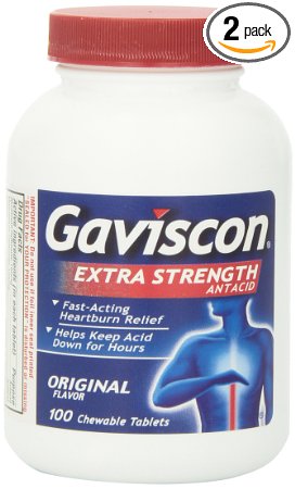 Gaviscon Extra Strength Chewable Antacid Tablets, Original Flavor, 100-Count Bottles (Pack of 2)