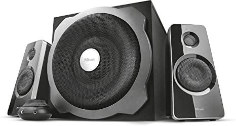 Trust Tytan 2.1 PC Speakers with Subwoofer, 120W (60W RMS), UK Plug, Sound System with Wired Volume Control, Jack 3.5 mm, Computer Speakers for PC, Laptop, TV, Tablet and Smartphone - Black