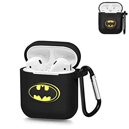 Airpods Case, 2019 Newest Full Protective Shockproof Case Cover & Protective Cute Batman Soft 3D Cartoon Silicone Cover Case for Apple Airpods 2 &1 Charging Cases with Carabiner Keychain