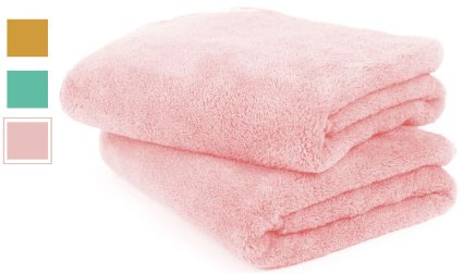Plush Microfiber MojaFiber Luxury Bath Towel by MojaWorks | Maximum Softness and Absorbency (27"x47") Set of 2 - Pink