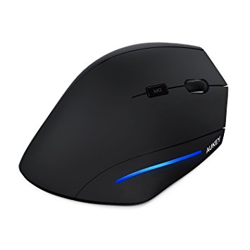 AUKEY Vertical Wireless Mouse 3 Adjustable 800 / 1200 / 1600 DPI 2.4G Wireless Ergonomic Mouse Prevention Against Mouse Arm ( RSI Syndrome ) for Computer, PC and Laptop - Black.