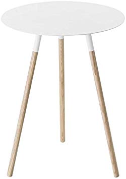 Wood & Steel Mid-Century Modern Round Side Table in White Finish