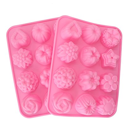 Bestjybt Set of 2 Flowers Silicone Non Stick Chocolate Mold Soap Mold Cake Bread Mold Jelly Candy Baking Mould