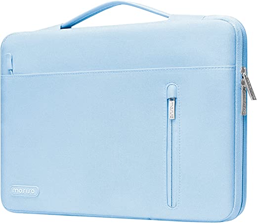 MOSISO 360 Protective Laptop Sleeve Compatible with MacBook Air/Pro, 13-13.3 inch Notebook, Compatible with MacBook Pro 14 2023-2021 A2779 M2 A2442 M1, Horizontal Bag with Belt&Right Pocket, Air Blue