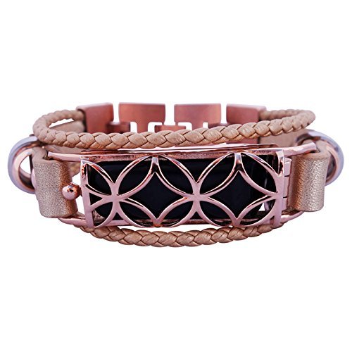 FitBit Jewelry - Bracelet Fitbit Fusion - stainless steel - 18K ROSE GOLD plated - real leather