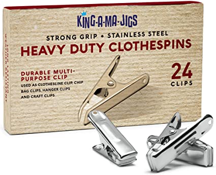 24 Pack - Long Lasting, Stainless Steel Clothespins - Strong Grip - Weather-Resistant, Multipurpose Clip - Use As Clothesline Clip, Chip Bag Clips, Hanger Clips and Craft Clips (24 Pack)