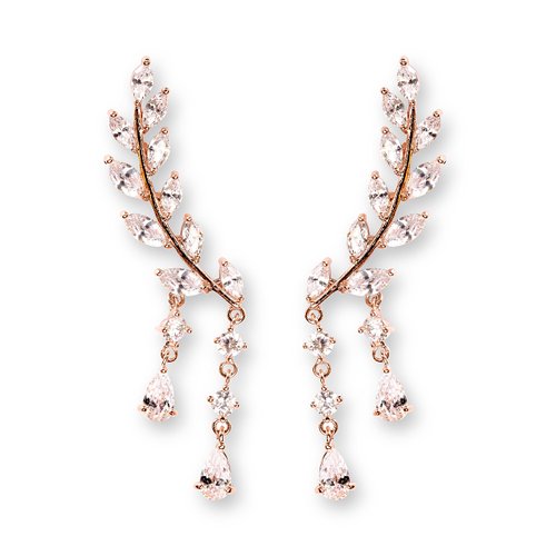 EVERU CZ Vine Jewelry Sweep Wrap Crystal Rose Gold Leaf Ear Cuffs Set Stud Earrings for Women