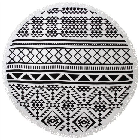 Superb Large Round Super Soft Aztec Print Beach Towel with Frilly Edge