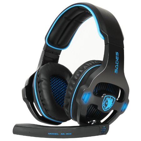 Sades SA903S 7.1 Surround Sound USB PC Stereo Gaming Headset with Microphone LED Light (Blackblue)