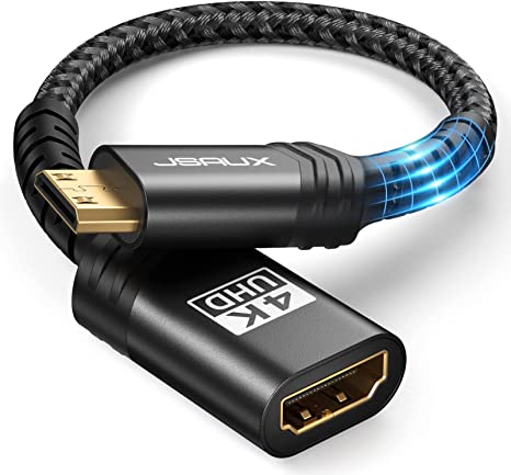 JSAUX Mini HDMI to HDMI Adapter, Mini HDMI Male to HDMI Female Cable with 4K 60Hz HDR 3D 18Gbps Dolby, Compatible for DSLR,Camcorder,Graphics Card,Raspberry Pi,Laptop,Tablet,HDTV,Projector-Black