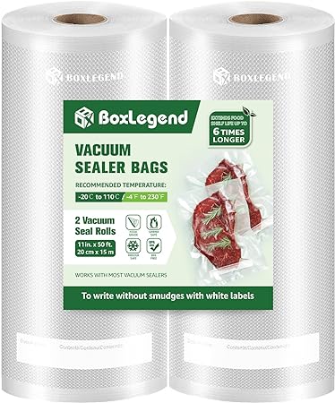 BoxLegend Vacuum Sealer Bags with Write-On Labels 11''x50' (2 Pack)- Commercial Grade Food Saver Bags, BPA-Free, Heavy Duty Vacuum Seal Bags Rolls for Sous Vide, Food Storage, Meal Prep