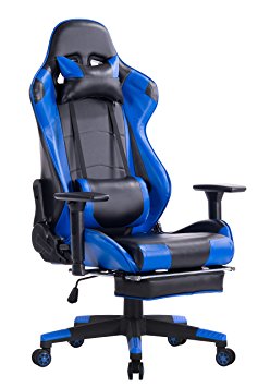 KILLABEE Racing Style Gaming Chair with Footrest - Big and Tall 400lb E-Sports High Back Ergonomic Computer Desk Leather Office Chair with Adjustable Padded Headrest and Lumbar Support (Blue&Black)