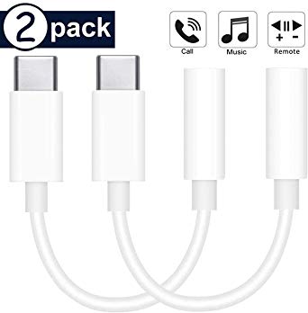USB Type C to 3.5mm Adapter Audio Headphone Jack Stereo Adapter Connector for Sam Sung Galaxy S10/ S10 / Note10/ Note9, Hua wei Mate 20/20 Pro/ 20 X, P20/ P20 Pro (2Pack White)