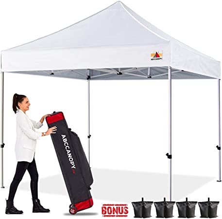 ABCCANOPY Canopy Tent Pop up Canopy Outdoor Canopy Commercial Instant Shelter with Wheeled Carry Bag, Bonus 4 Canopy Sand Bags, White