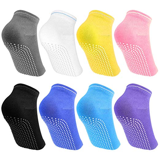 Rbenxia 8 Pairs Silicone Dot Cotton Socks, Non Slip Skid Yoga Pilates Socks with Grips Cotton for Women
