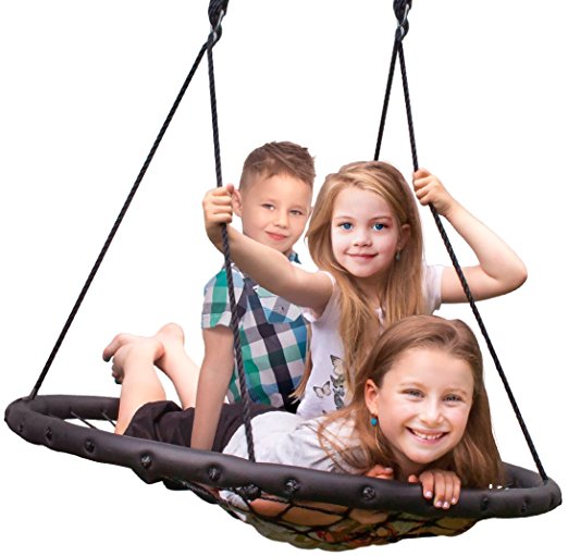 Sorbus Spinner Swing – Kids Indoor/Outdoor Round Web Swing – Great for Tree, Swing Set, Backyard, Playground, Playroom – Accessories Included (40" Net Seat)