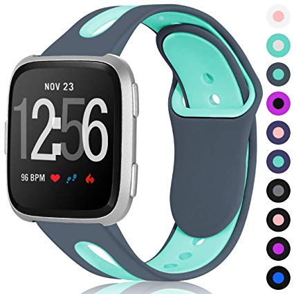 Maledan Compatible with Fitbit Versa Bands for Women Men Small Large, Breathable Soft Replacement Sport Strap with Air Holes Compatible with Fitbit Versa Fitness Smart Watch/Versa Lite/Versa SE