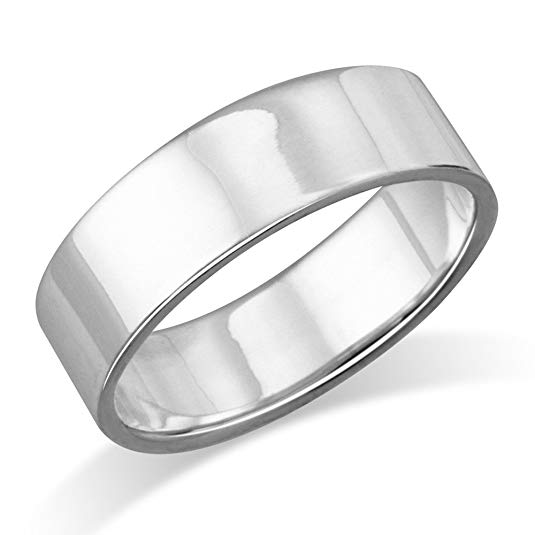 MIMI 6MM Sterling Silver Plain Flat Wedding Band Ring Size 5, 6, 7, 8, 9, 10, 11, 12